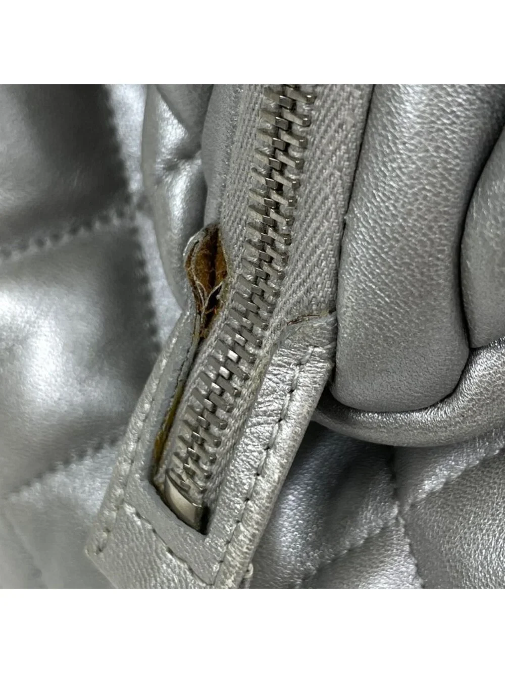 Chanel CC Logo CC Boston Bag Leather Silver